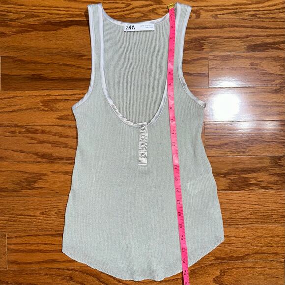 Zara Grey Scoop Neck Delicate Sheer Viscose Linen Mesh Knit Tank Top Size XS - Picture 13 of 15